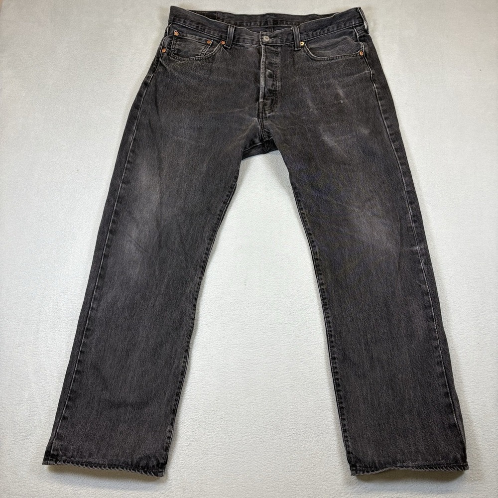 Levi's 501 Jeans Mens 38x32 Black Original Fit Button Fly Denim Distressed